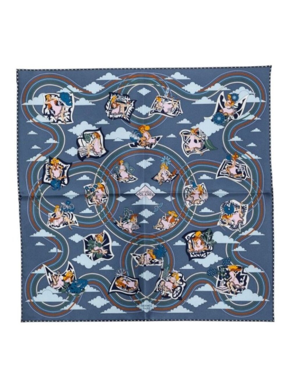 Hermes Carre 45 Carres Volants Flying Scarf Blue Multicolor Silk
